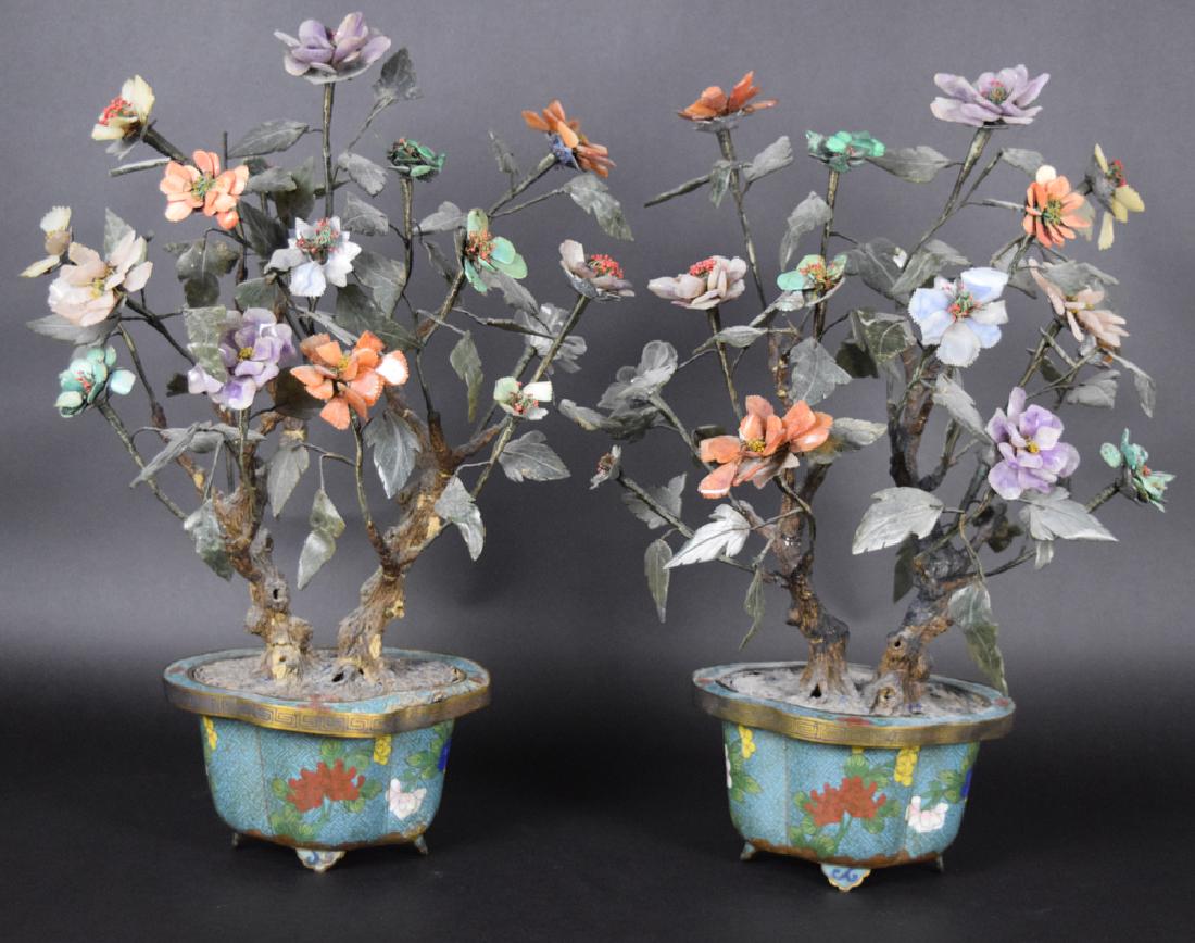 Pr. Chinese Qing cloisonne pot semiprecious stone and (1 of 3)