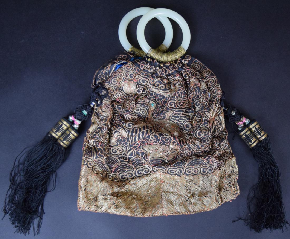 Chinese embroidery badge purse with two jade handles (1 of 4)