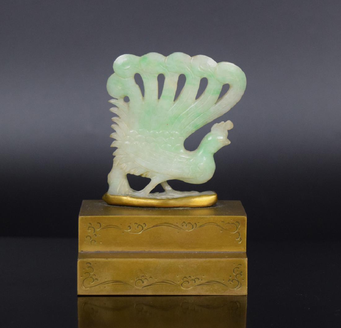 Chinese caved jadeite inlaid bronze paper weight (1 of 3)