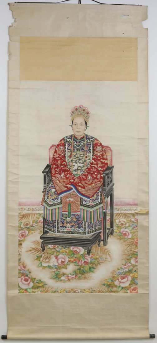 Chinese watercolor painted portrait scroll (1 of 7)