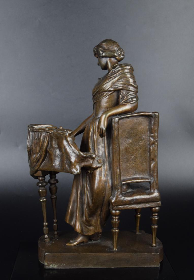 Art Nouveau bronze sculpture " Lady and piano" signed: Art Nouveau bronze sculpture " Lady and piano" signed Sartini. 13.5" high