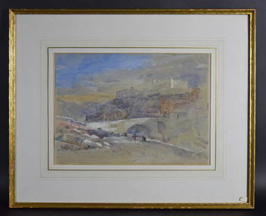 Hercules Brabazon Brabazon watercolor " Toledo. Spain": 36. Antique watercolor " Toledo. Spain" by listed artist Hercules Brabazon Brabazon (1821-1906) England, image size 13,5" x 9,5". 