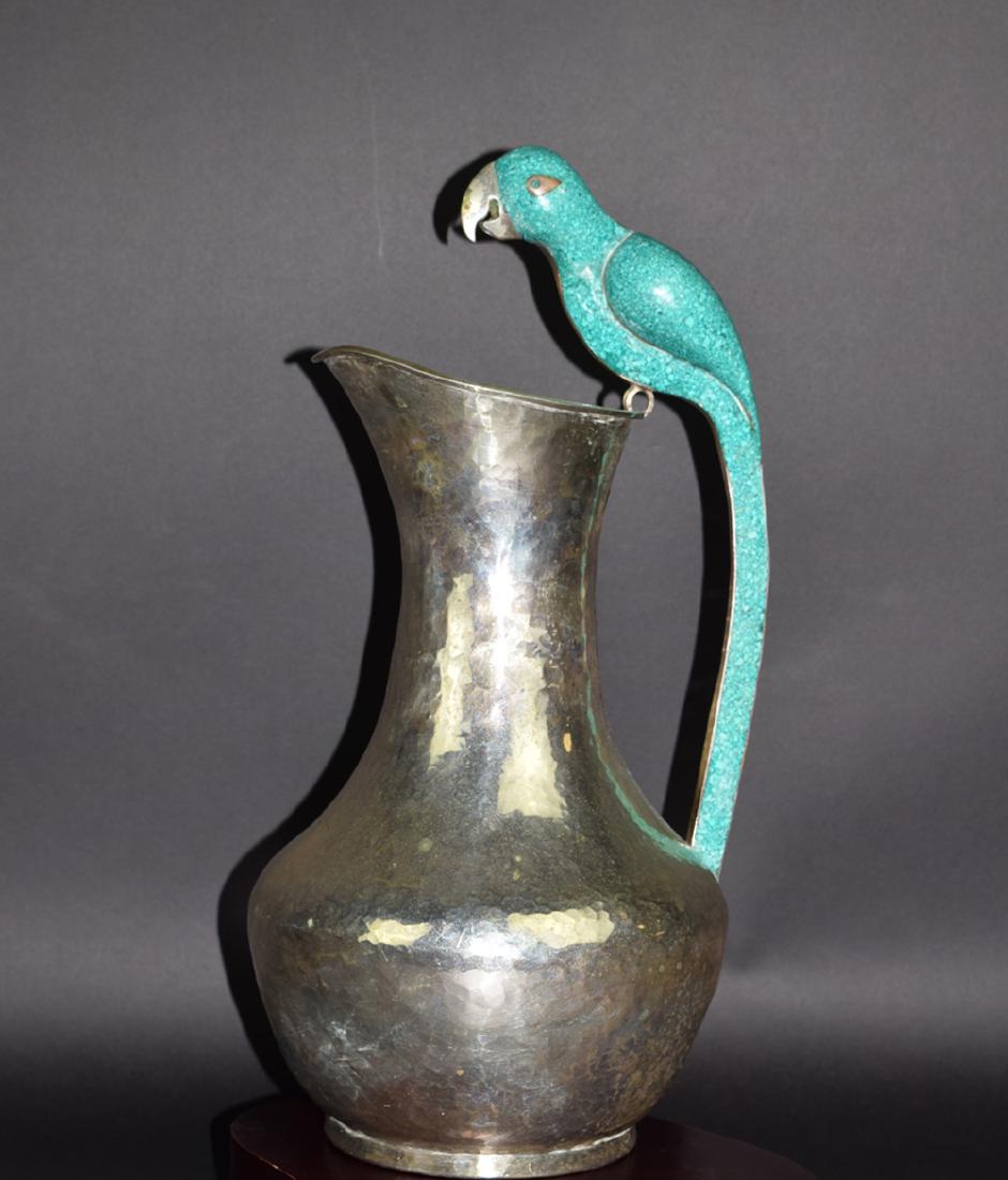 Mexican Silverplate and Hardstone Parrot Pitcher (1 of 4)