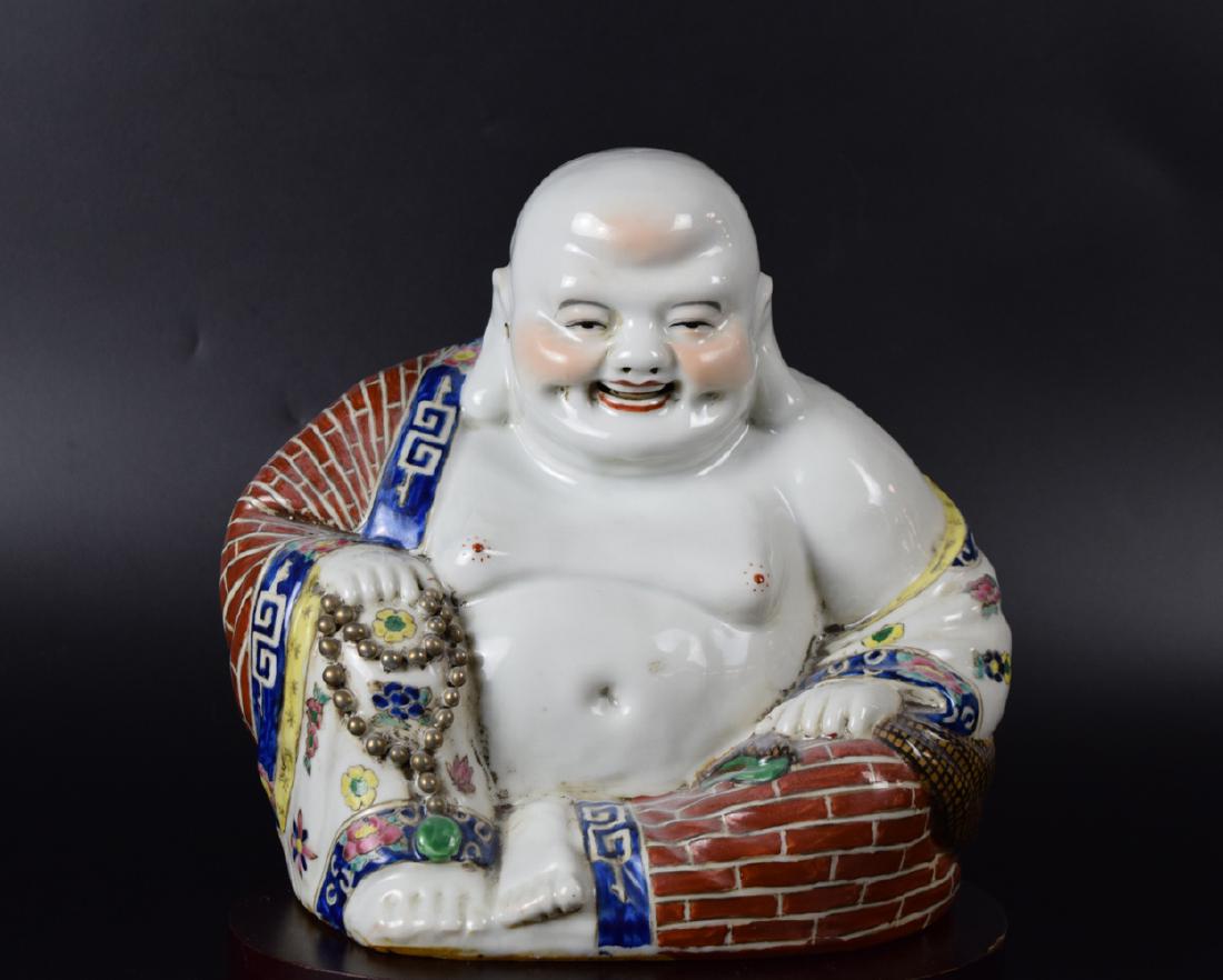 Chinese Qing Famille Rose Porcelain Buddha: Chinese Qing Famille Rose Porcelain Buddha.Seal mark reads, Zhu Mao Ji Made. Circa Late 19th - Early 20th C. 9 1/2"H