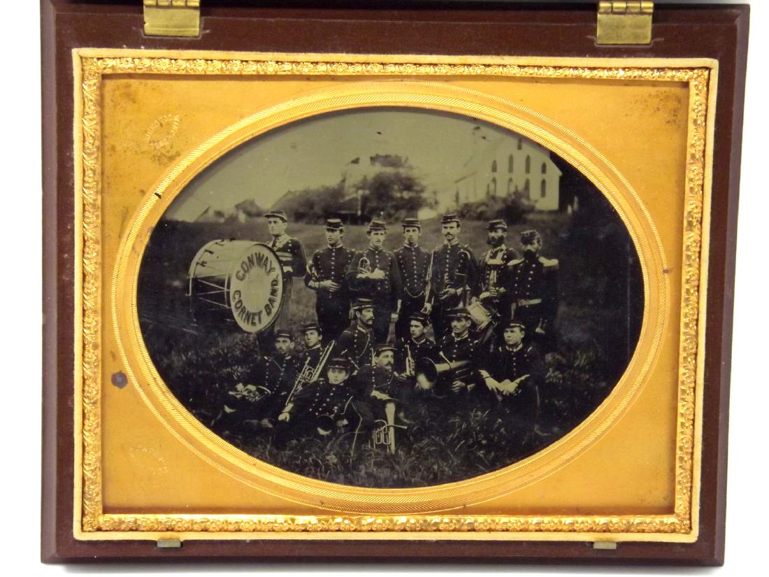 Fine Half-plate Tintype Image of a post- Civil War: Fine Half-plate Tintype Image of a post- Civil War Musician's Band in Fine Thermoplastic Union Case