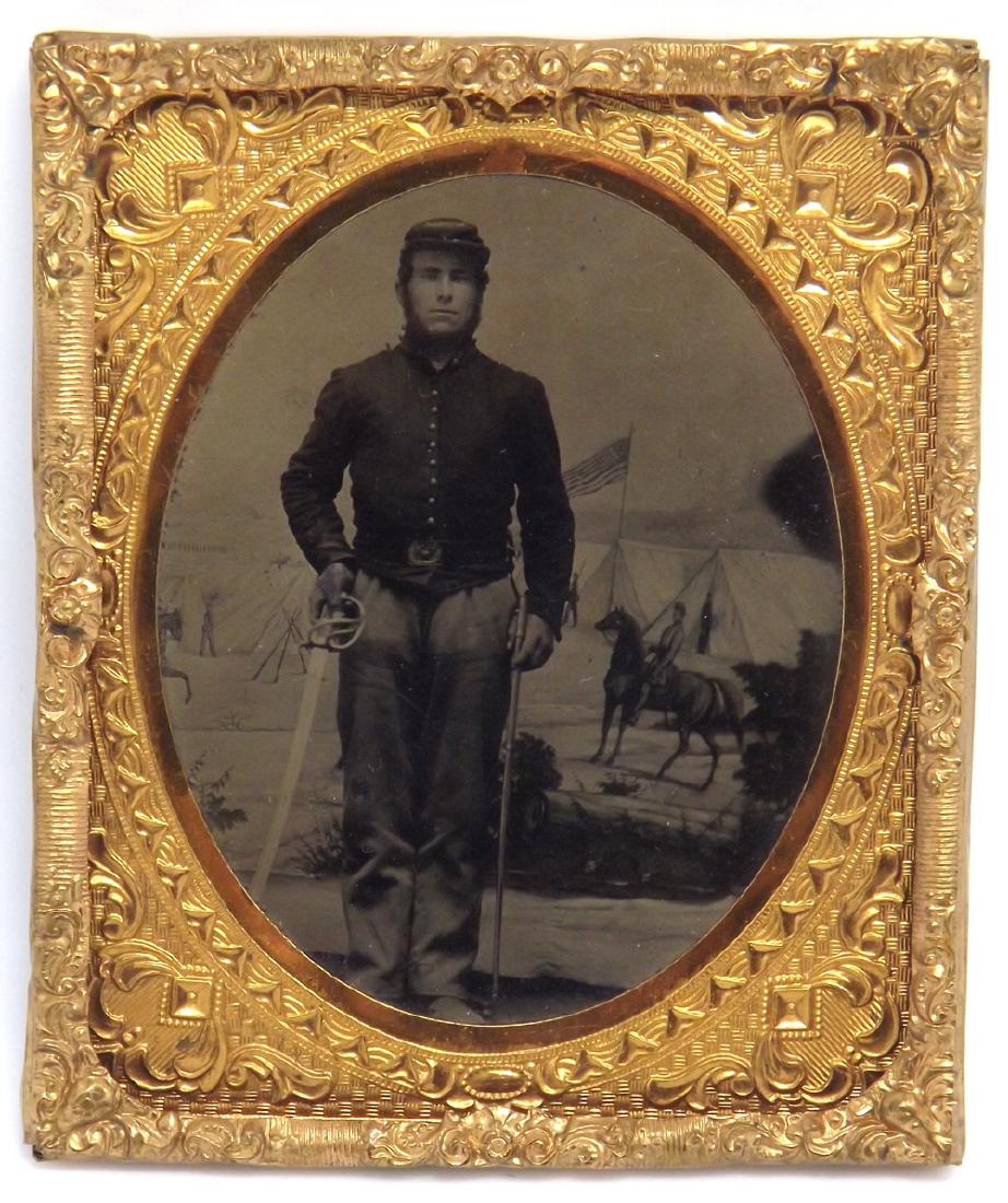 1/6 plate Tintype Image of a Civil War Cavalry Soldier: 1/6 plate Tintype Image of a Civil War Cavalry Soldier Armed with a Sword