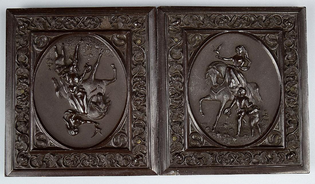 Rare Reversed "Falcon Hunt" Thermoplastic Union Case: Rare Reversed "Falcon Hunt" Thermoplastic Union Case for 1/6 plate Tintype Ambrotype, Civil War era