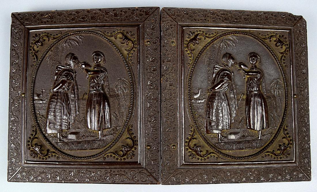 Rare "Rebekah at the Well" Thermoplastic Union Case for: Rare "Rebekah at the Well" Thermoplastic Union Case for 1/6 plate Tintype Ambrotype, Civil War era