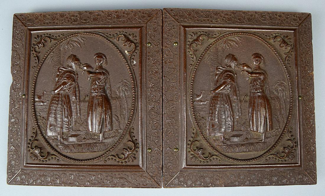 Rare "Rebekah at the Well" Thermoplastic Union Case for: Rare "Rebekah at the Well" Thermoplastic Union Case for 1/6 plate Tintype Ambrotype, Civil War era