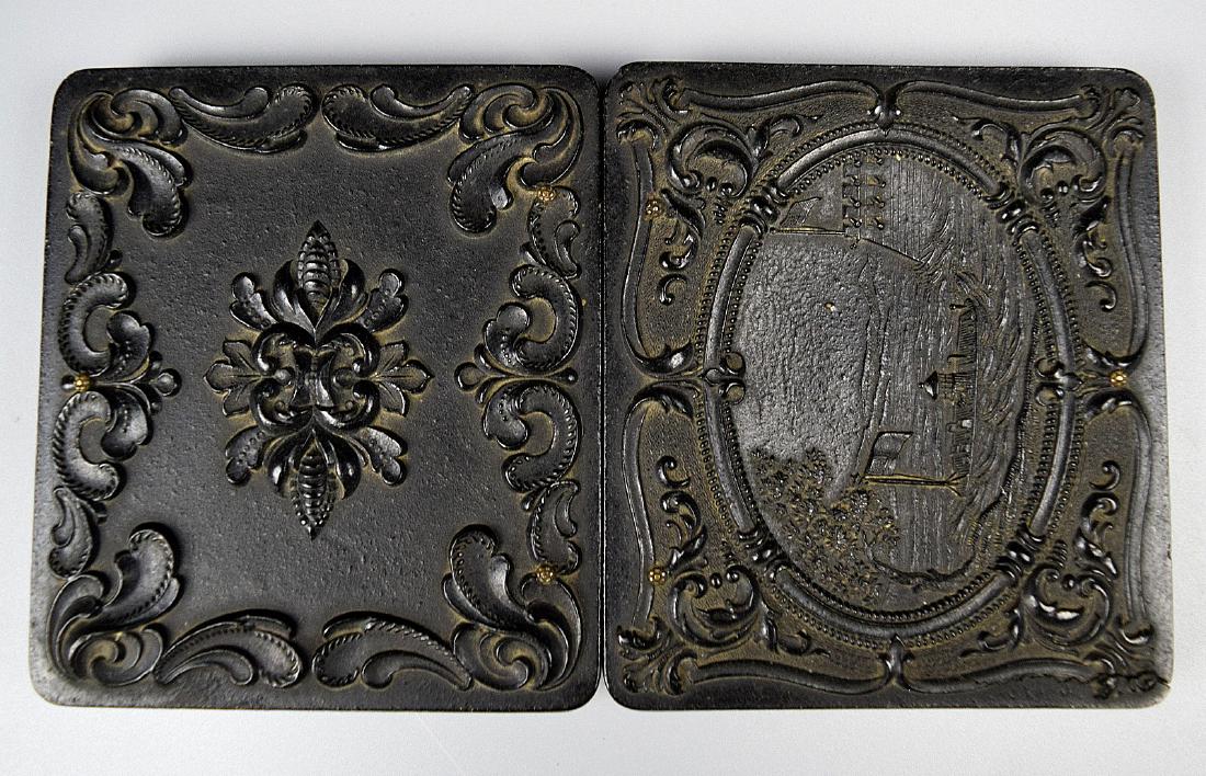 Rare "U.S.S. "Monitor" at the Front" Thermoplastic: Rare "U.S.S. "Monitor" at the Front" Thermoplastic Union Case for 1/6 plate Tintype Ambrotype, Civil War era