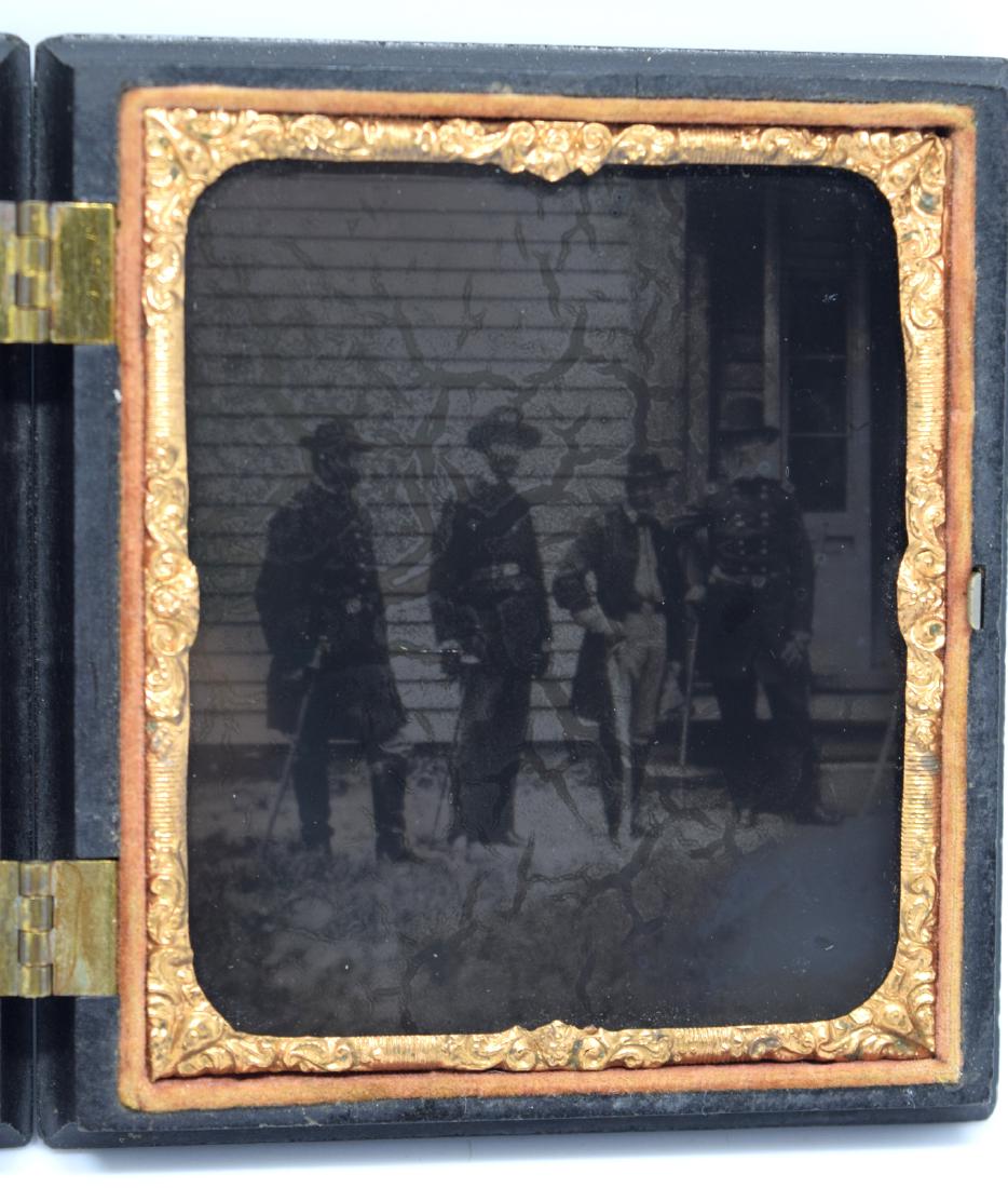 Important Ambrotype Image of US Civil War General &: Important Ambrotype Image of US Civil War General & Officers Armed with Swords, 1/6 plate
