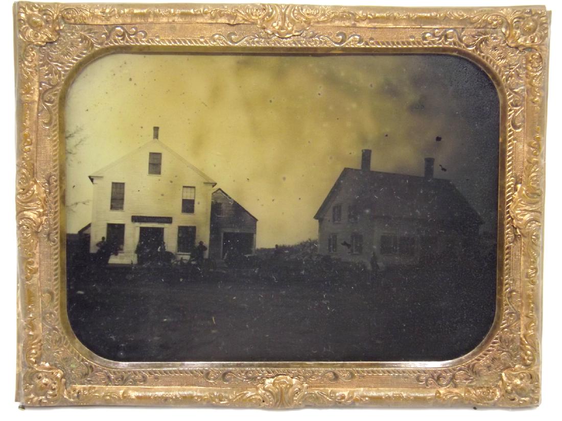 Very Rare Civil War era Half plate Tintype Image of: Very Rare Civil War era Half plate Tintype Image of Horse-back Cavalry Soldiers or/and Outlaws/Cowboys in front of KINGSBERY Tavern or Store,
