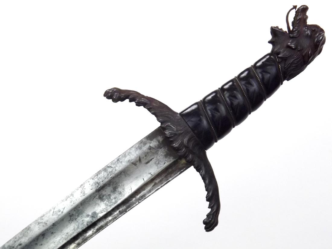 Rare 17th - Early 18 C. Dutch or Italian Cavalry Sword: Rare 17th - Early 18 C. Dutch or Italian Cavalry Sword With Fine Chiseled Steel Mounts. Spectacular quality horsemen's saber with wonderful quality chiseled steel hilt mounts and carved ebony grip. We
