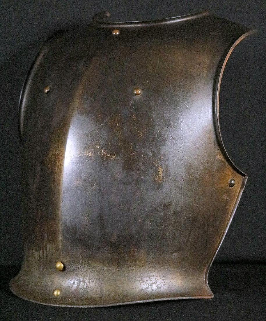 Circa mid-19th C. French or Belgian Battle Cuirass: Circa mid-19th C. French or Belgian Battle Cuirass Breastplate Armor. A nice heavy breastplate of European origin hallmarked on one of the shoulders. Definitely a battle piece.