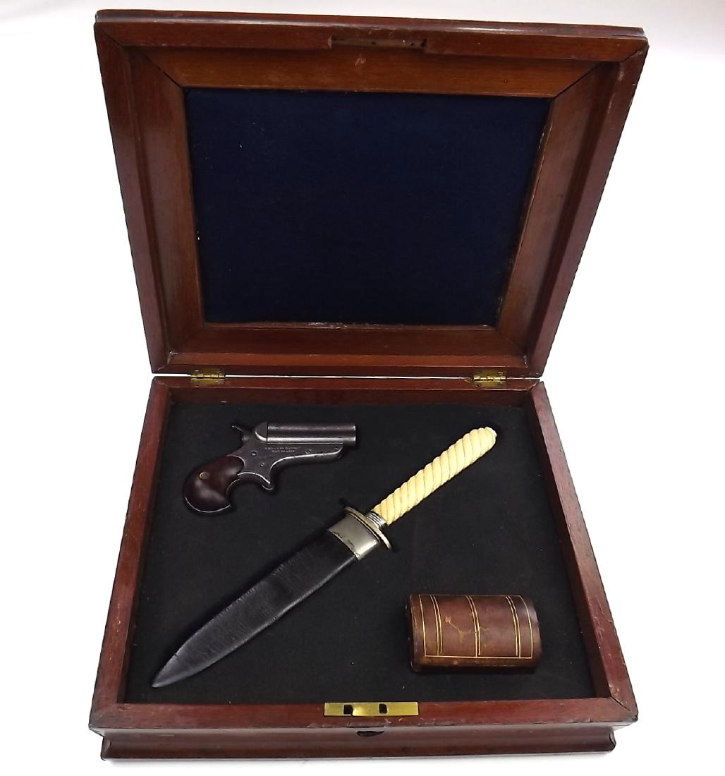 American Gold Rush to Civil War Era Gambler's Traveling: American Gold Rush to Civil War Era Gambler's Traveling Set with English Bowie Knife & Sharps Pistol. A very cool set for an American gambler of the pre-Civil Was era, including: English Sheffield-mad