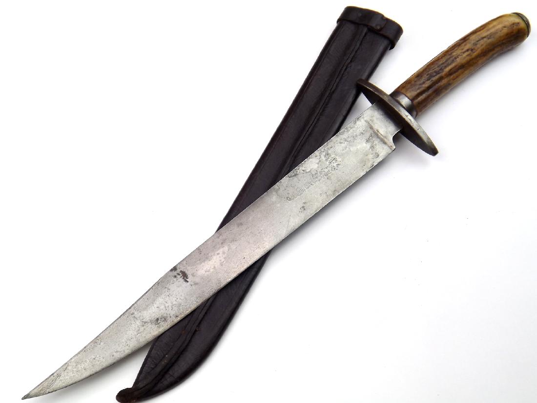 Circa 1830s - 1860s Very Large American Bowie Knife,: Circa 1830s - 1860s Very Large American Bowie Knife, Possibly Confederate Used in Civil War. A very well-built example of an early American fighting bowie knife. Having an exceptionally long clip-poin