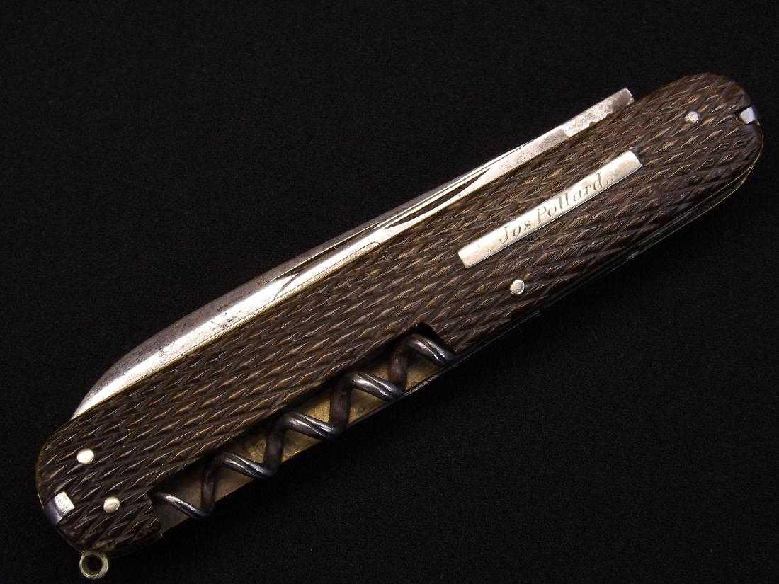 Fine ID'ed English Doctor's Folding Knife with Tools by: Fine ID'ed English Doctor's Folding Knife with Tools by "Joseph Haywood & Co." American Civil War Era. A very good quality Civil War era folding knife with fine checkered bull horn grips housing sever