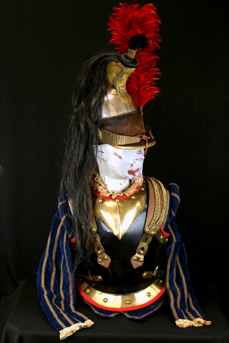 An Attractive 19th C. French Cuirassier's Armor,: An Attractive 19th C. French Cuirassier's Armor, Napoleonic Era or Later. A beautiful set of around Napoleonic era officer's armor consisting of a blackened finish cuirass with red fabric lining and g