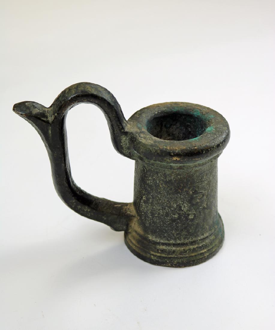 Circa 16th - 17th C. Spanish Colonial "THUNDER MUG": Circa 16th - 17th C. Spanish Colonial "THUNDER MUG" Bronze Signal Cannon. Mid 16th or early 17th century hand held brass signal cannon or saluting mortar with handle, Spanish Colonial period. Height: