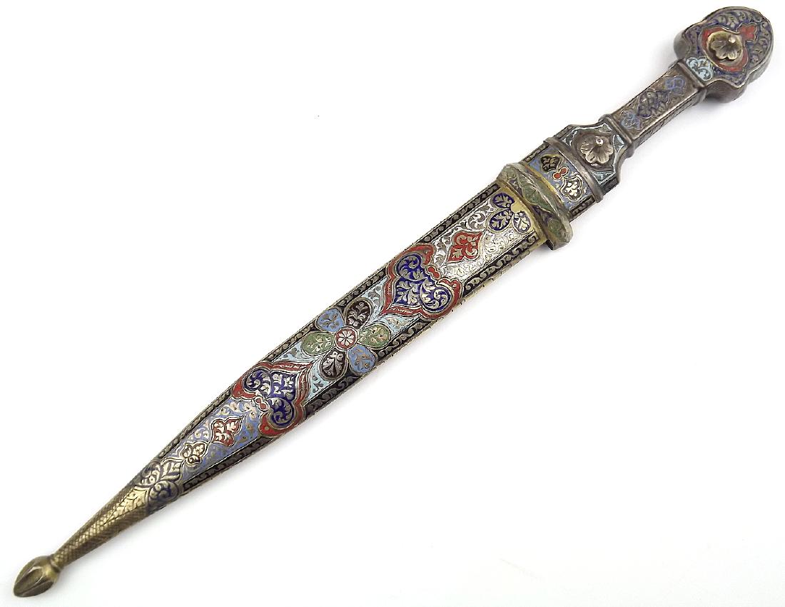 Beautiful Russian Imperial Cossack's Silver Kinjal: Beautiful Russian Imperial Cossack's Silver Kinjal Dagger with Enamel Decorations. An attractive and rare example in its silver mounts profusely decorated with multi color enamel inlays. With its dead