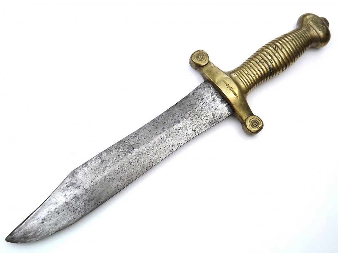 American Civil War Period Confederate South Carolina: American Civil War Period Confederate South Carolina Bowie Knife Made from Artillery Sword. With its solid brass hilt marked "C.S." on one side of the pommel. The other side is marked "S.C." Several i