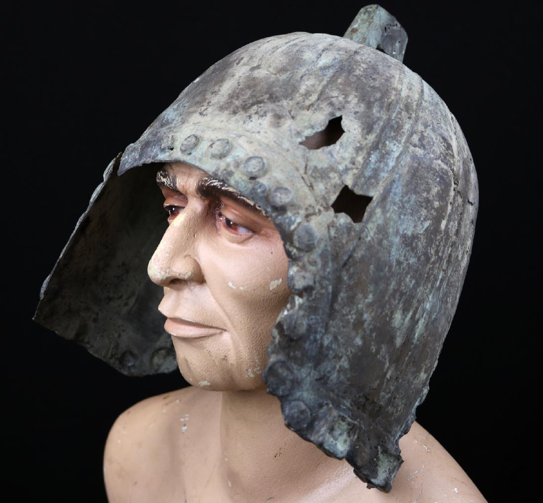 Ancient 200 BC.- 200 AD. Han Dynasty Chinese or: Ancient 200 BC.- 200 AD. Han Dynasty Chinese or Mongolian Bronze Helmet Armor. A very large excavated bronze helmet used by Chines or Mongolian warriors and dating back from around Han dynasty era, ap