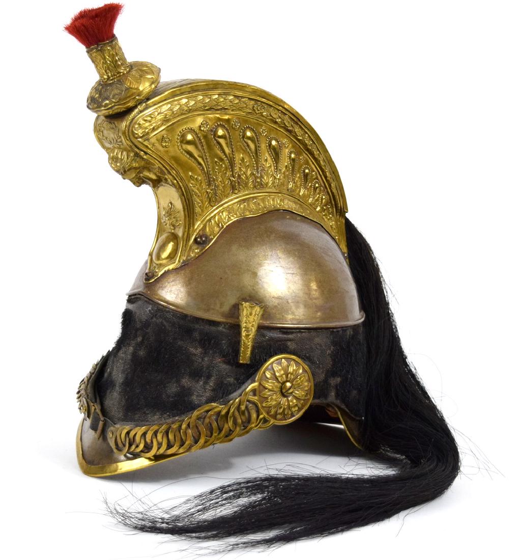 Attractive Second Empire French Cuirassier Helmet: Attractive Second Empire French Cuirassier Helmet, Iron bomb punched at the back "L", "2992 67" and 4 7 C underneath, the gutter of the base of the bomb is model 1858 with single round ring. . Provena