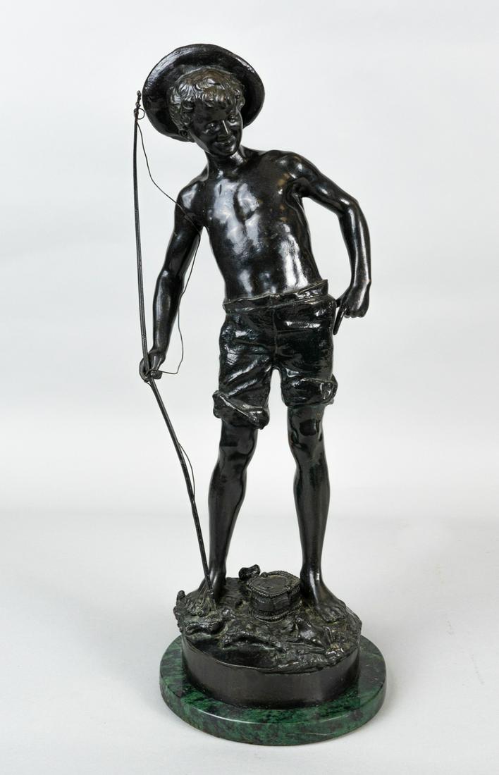 Antique bronze sculpture "A Fisher Boy" by listed: Very impressive French bronze figurine by listed artist. Adolphe Jean Lavergne was active/lived in France. Adolphe Lavergne is known for sculpture. 21" height