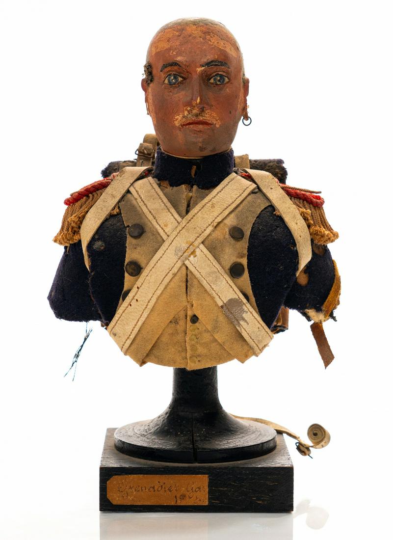 Very Rare 19th C. Papier Mache French Soldier/Officer: Very Rare 19th C. Papier Mache French Soldier/Officer Doll Figurine in Uniform. Height 8"