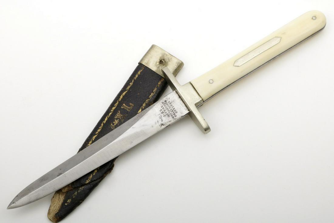 Circa 1850s-1860s American Civil War era English IXL: Circa 1850s-1860s American Civil War era English IXL Bowie Knife Dagger by "George Wostenholm, Sheffield". With fine grips and German silver mounts, well marked double edged blade. Total Length (insid