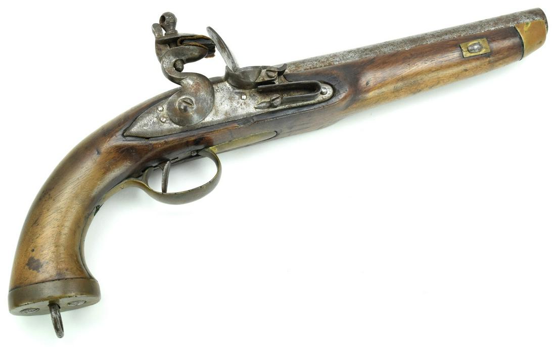Large Belgian 19th C. Navy Flint-Lock Pistol.: Large Belgian 19th C. Navy Flint-Lock Pistol. Length : 16"