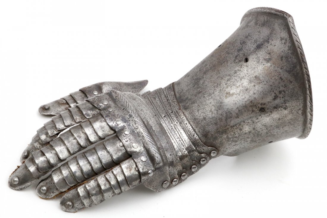 A Fully Articulated 15th-17th C. Hand Armor Gauntlet: A Fully Articulated 15th-17th C. Hand Armor Gauntlet for a European Knight.