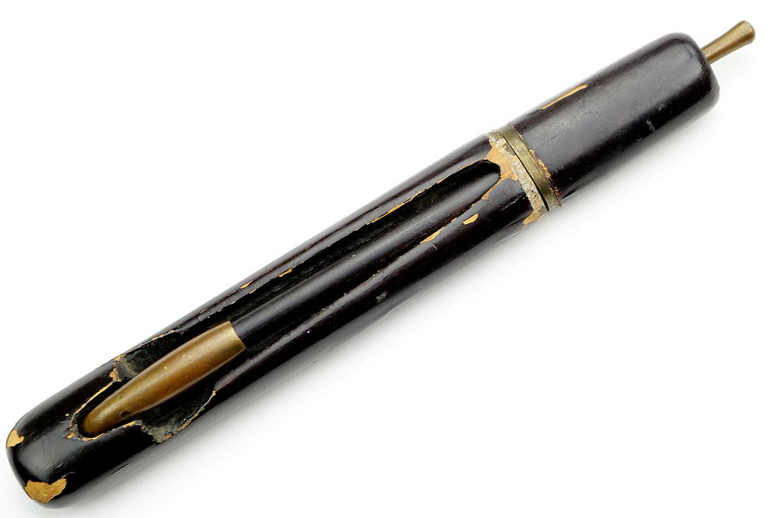 Cool & Unusual MeiJi era Japanese Opium Pipe + Tanto: Cool & Unusual MeiJi era Japanese Opium Pipe + Tanto Dagger Knife Set in Lacquered Wood Mounts with Silver Stripes.Total Length in Scabbard - 8 3/4", Blade Length (along the spine, from Habaki notch t