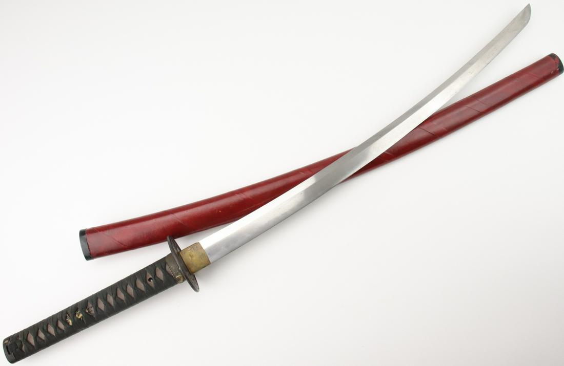 Good Japanese Samurai Shin Shinto Wakizashi Sword,: Good Japanese Samurai Shin Shinto Wakizashi Sword, Active Hamon, Nice Gold inlaid mounts. , Tsuba is signed. 22 1/4-inch blade with midare temper line. Unsigned tang with 1 hole. Signed Choshu tsuba w