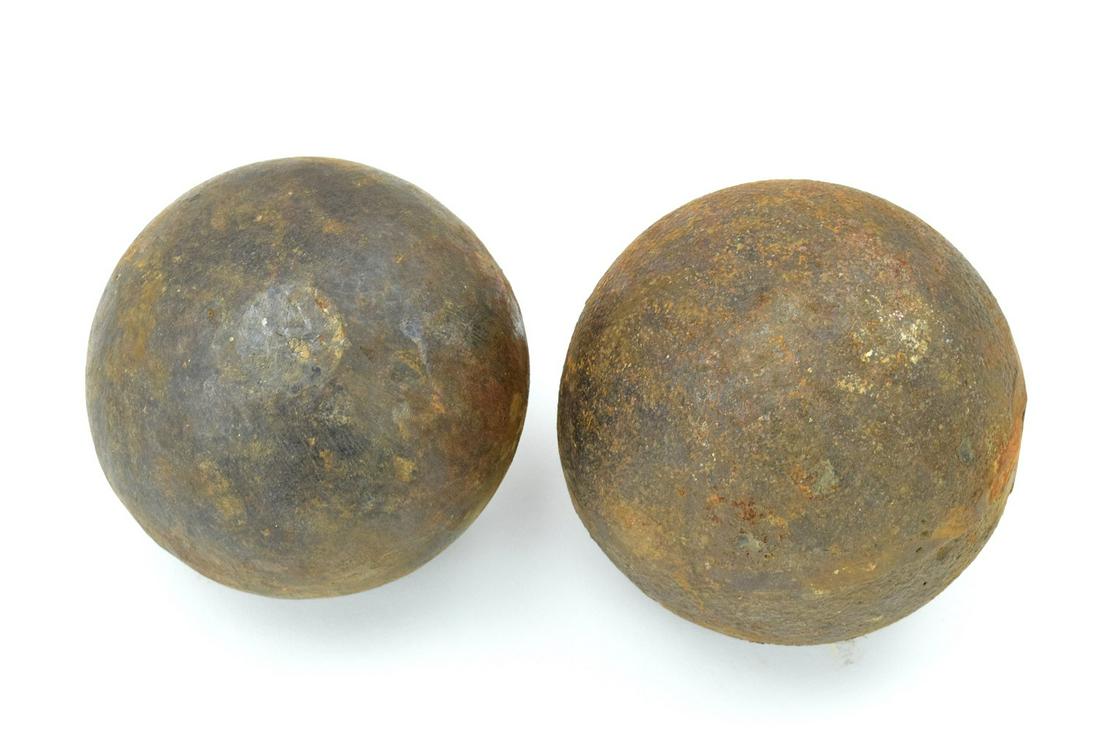 Pair Antique Civil War Iron Canon Balls: Pair authentic Civil war period iron canon balls.Provenance - Robert (Bob) N. Green began collecting in the NYC area inn the 1950s. Originally he ran ads in the Shotgun News for antique firearms. He w