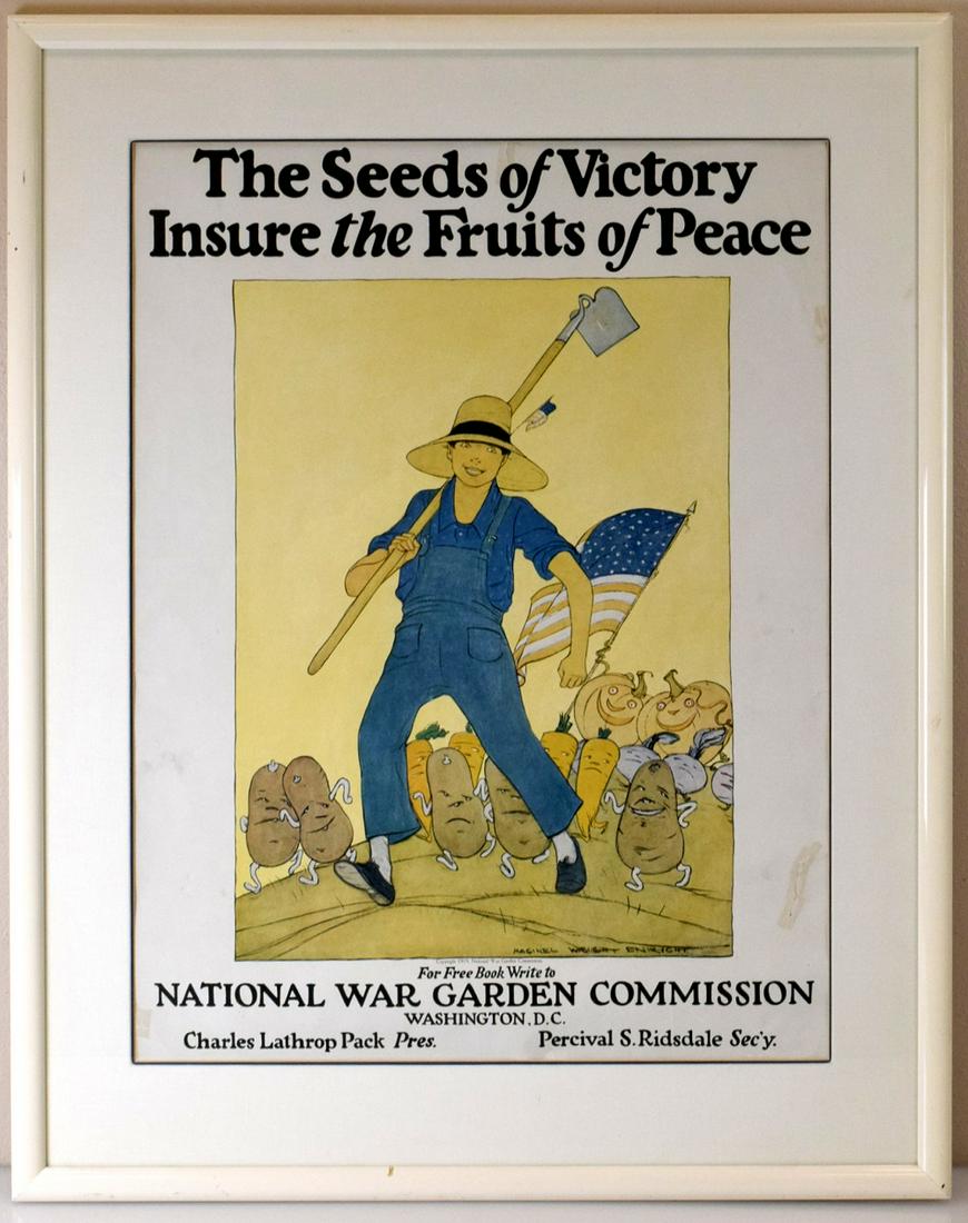 WWI The Seeds Of Victory Insure The Fruits Of Peace: Original vintage World War One food propaganda poster: The Seeds of Victory Insure the Fruits of Peace National War Garden Commission Washington D.C. Fantastic cartoon style image by the children's il