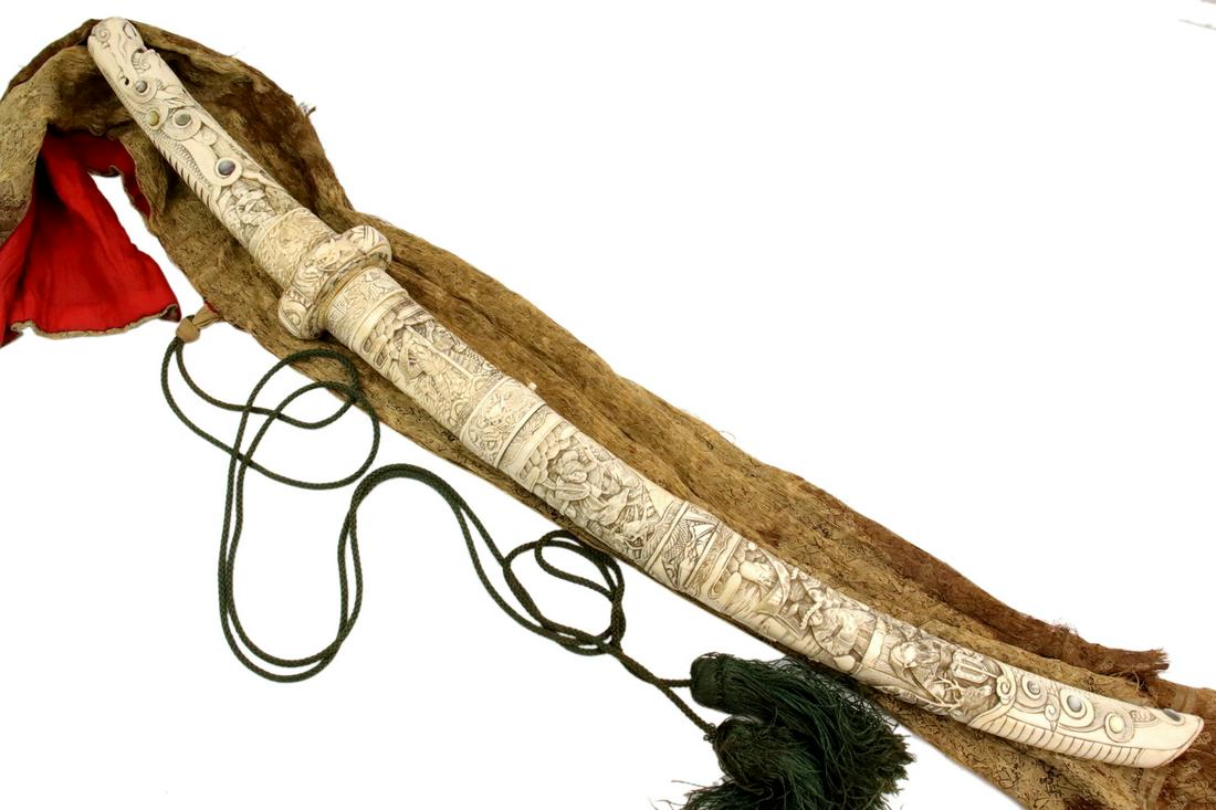 Fine Quality MeiJi era Japanese Wakizashi Sword in: Fine Quality MeiJi era Japanese Wakizashi Sword in Profusely Carved Bone Mounts. Beautiful large example of fine Japanese carving art implemented on some of the presentation weapons of the mid to late