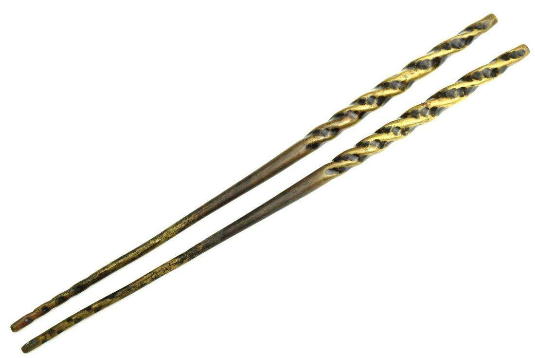 Japanese MeiJi era Gilt Copper Charcoal ChopSticks for: Japanese MeiJi era Gilt Copper Charcoal ChopSticks for TEA CEREMONY.