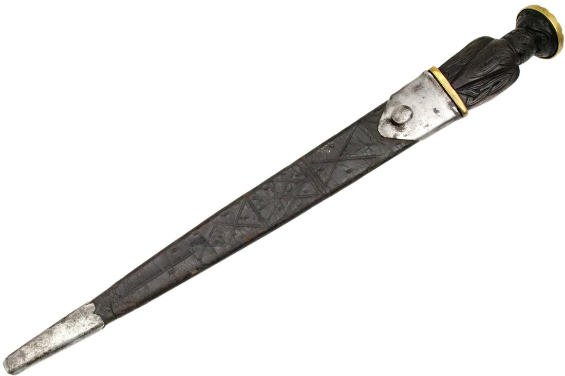 Very Rare 17th C. Scottish Officer's Dirk Dagger ~: Very Rare 17th C. Scottish Officer's Dirk Dagger ~ ANDREA FERARA Blade. With its large wood grip intricately carved with traditional patterns, having solid brass ferrule mount and large pommel disk to