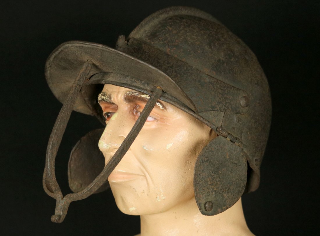 Circa 1650s-1670s Cromwellian English Civil War Era Sol: Circa 1650s-1670s Cromwellian English Civil War Era Soldier's BURGONET Helmet. A good trooper's example of the English Civil War era helmet with original face shield bars affixed to a hinged visor. Wi