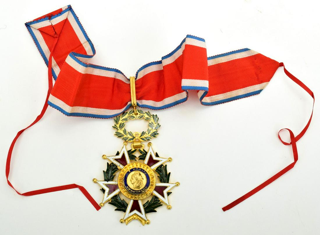 French 19th C. to WW I "LE MERITE" Medal / Order ~ Gold: French or Belgian 19th C. to WW I "LE MERITE" Medal / Order ~ Gold Gilt Brass with Multi Color Enamel ~ Original Ribbon. Detailed condition reports are not included in this catalog. For additional inf