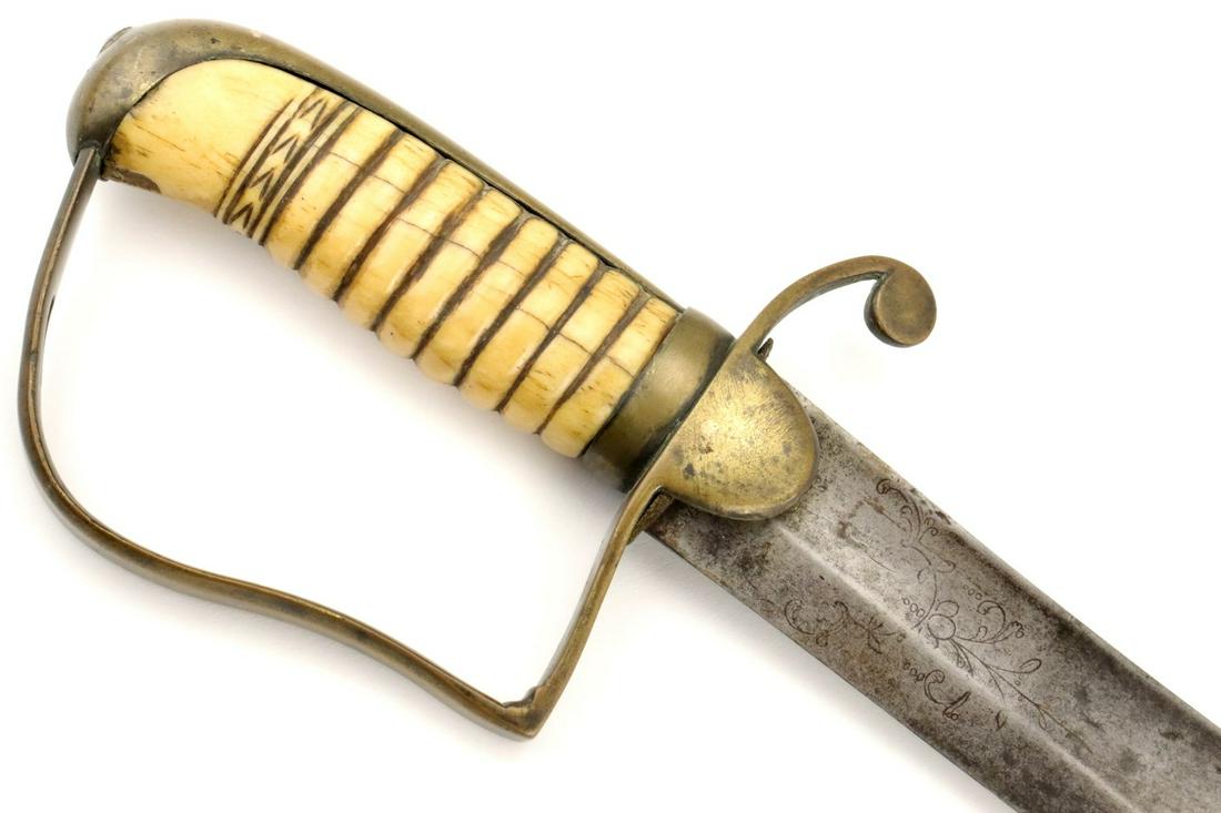 Early Federal - War of 1812 era American Artillery: Early Federal - War of 1812 era American Artillery Officer's Sword ~ Beautiful Carved Grip ~ Etched Blade with American Shield and Liberty Cap ~ Maker Marked Spine. Total Length (inside scabbard if pr