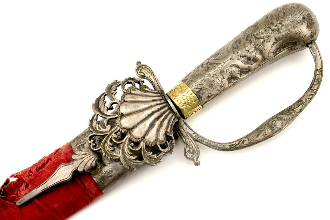 Very Unusual 18th C. American Revolution era English or: Very Unusual 18th C. American Revolution era English or French Silver Mounted Hunting or Naval Dirk Dagger ~ Inner Curve Edge. From Evan Lattimer Collection, Featured in the Book.Total Length (inside 