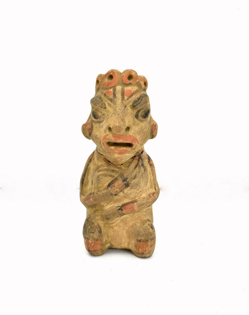 Two Pre Columbian Polychrome Pottery South American: Up for the auction is a very fine two Pre-Columbian pot figurines, South America. Came from the old Denver estate of antiquities collector. One has age damage on the neck.One is 7,5" height, another i