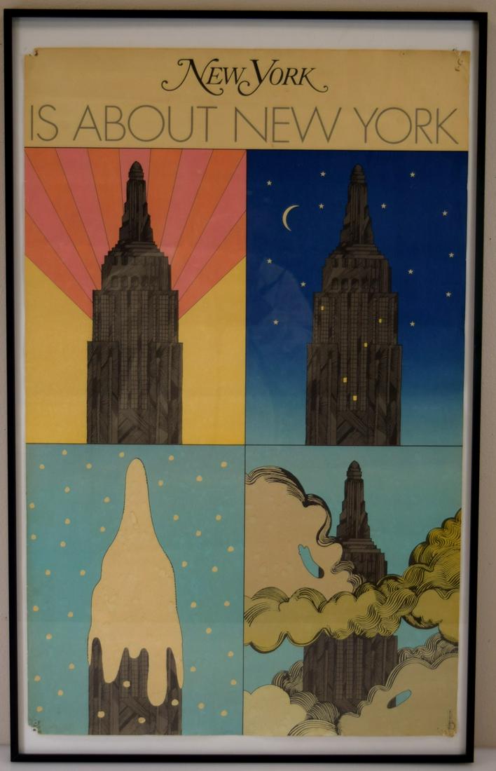 A Milton Glaser original. New York is about New York: A Milton Glaser original. New York is about New York. Rare found poster used to promote New York Magazine. Given away to VIPs, this was a short run poster distributed by Darien House. Size is 40 2/4"