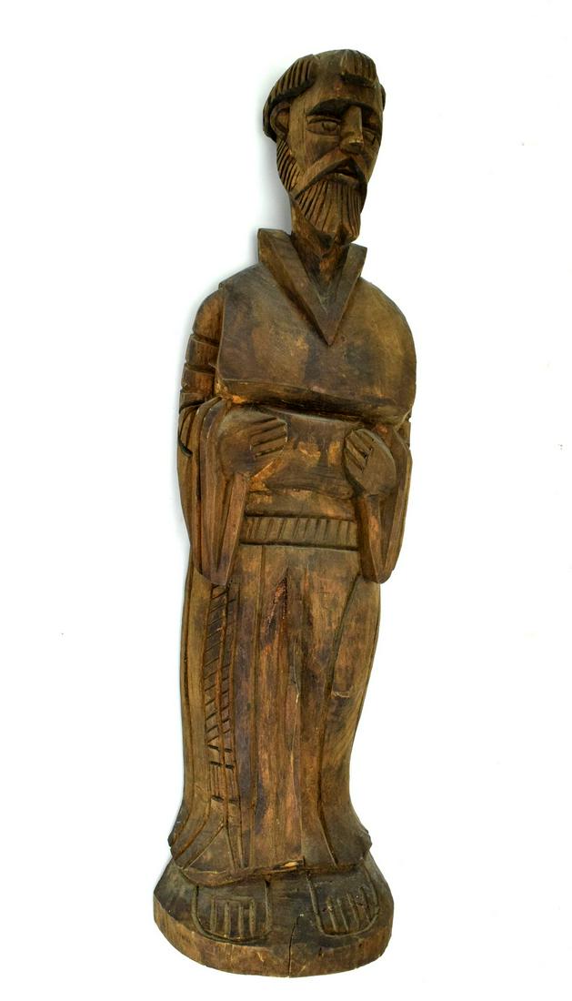Antique Large Carved Wood Religious Saint Joseph Statue: A beautiful and lovely antique folk art, wooden carving of Saint Joseph. All crafted by hands to bring you an outstanding piece of artwork. Very detailed wood carving. Very good quality and excellent
