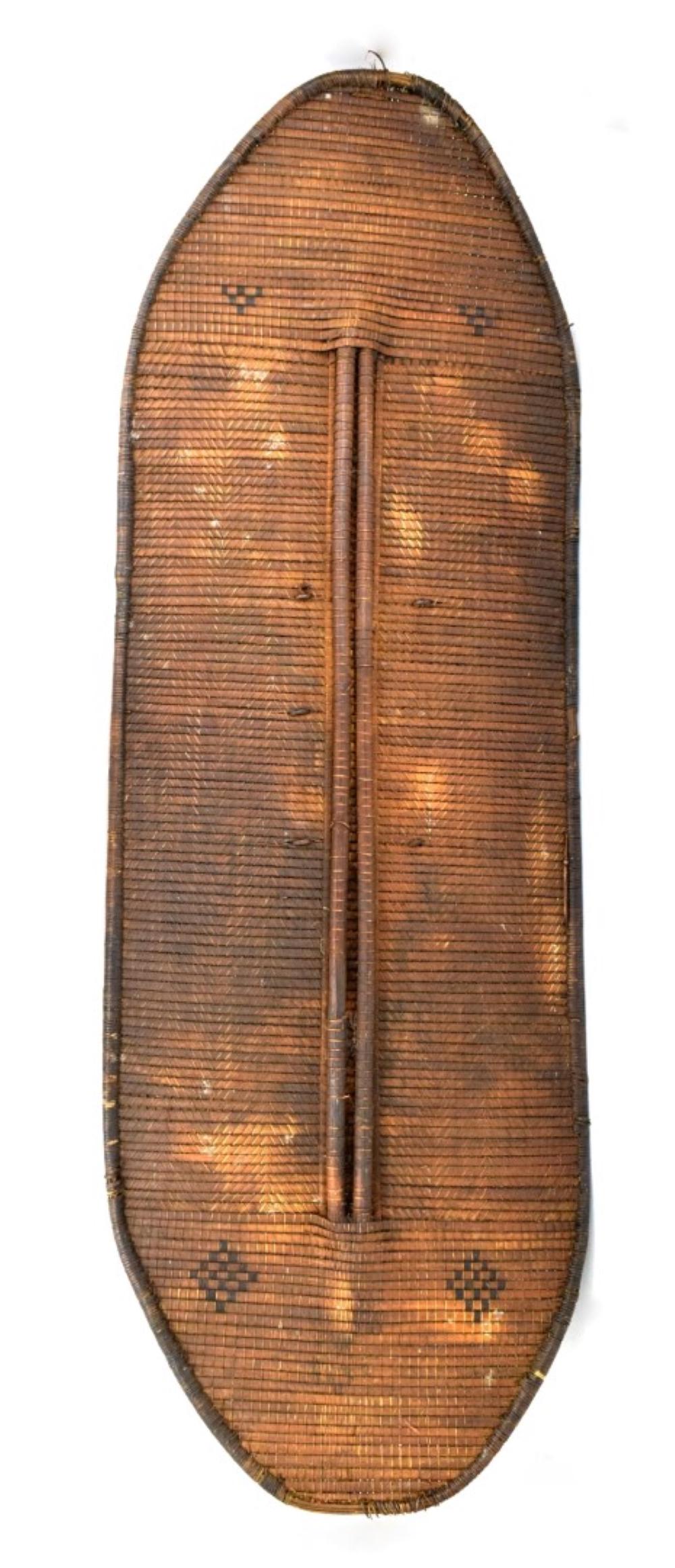 Early 20th C. African Congo Large Woven Type War Shield: Late 19th - early 20th Century Congo shield, splendid tribal Art example of a Classic woven type. Cleverly constructed to allow both substantial defense and swift mobility to its bearer on the battlef