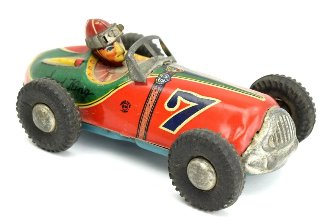 Antique TIN JAPAN FRICTION RACE CAR AND DRIVER "SPEED (1 of 5)