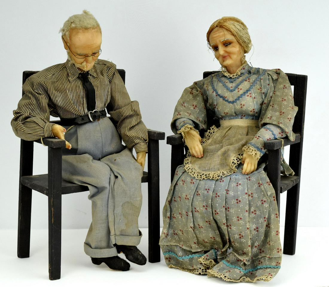 Antique Old Elderly Couple Set of Two Fully Clothed (1 of 7)