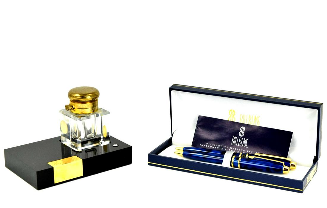 VINTAGE MONTBLANC MEISTERSTUCK CRYSTAL INKWELL AND BILL (1 of 4)